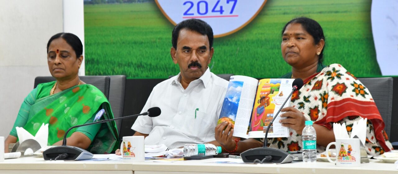 Panchayat Raj Minister Seethakka addressing press conference to unveil Bathukamma campaign, coverage by Fridaywall Magazine