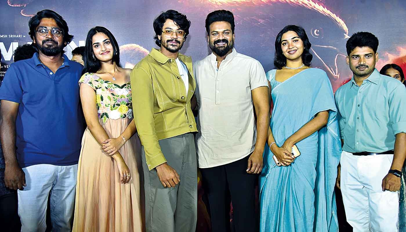 Left to Right => Director: Ram Nandhan l Heroine l Rayancha Kokkura l Hero Meghamsh Srihari k Manoj Manchu l Shivathmika Rajashekar l Producer Kondaru Venkatesh